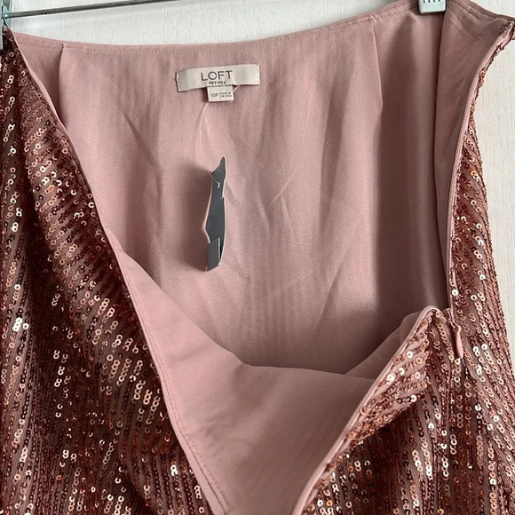 Loft Rose Gold Mesh Sequin Midi A-Line Skirt Lined Side Zip Size 10P NWT - Picture 7 of 12